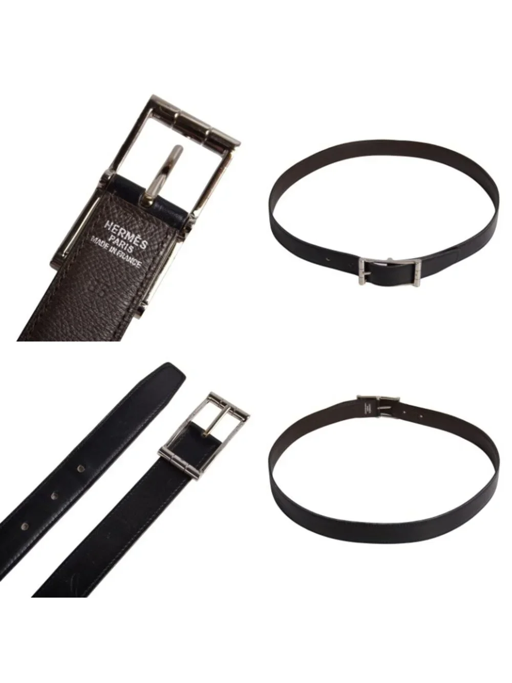Hermes Belt Reversible Leather Buckle 85 Black